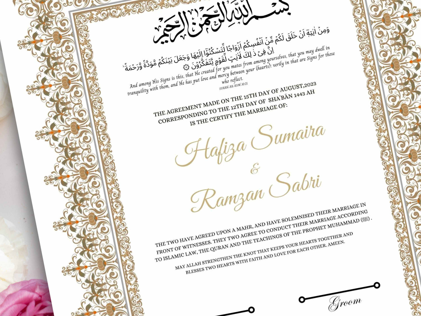 Nikkah Certificate Digital Download,A3,A4 Islamic Wedding Contract, Nikkah Nama, Muslim Marriage Certificate Template. NN273