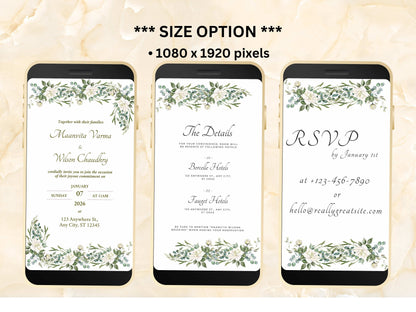 White Wedding Invitation, Online Invitation Template, White E-Invite, RSVP Invitation, Digital White Rose Wedding Invitation. WEIB35