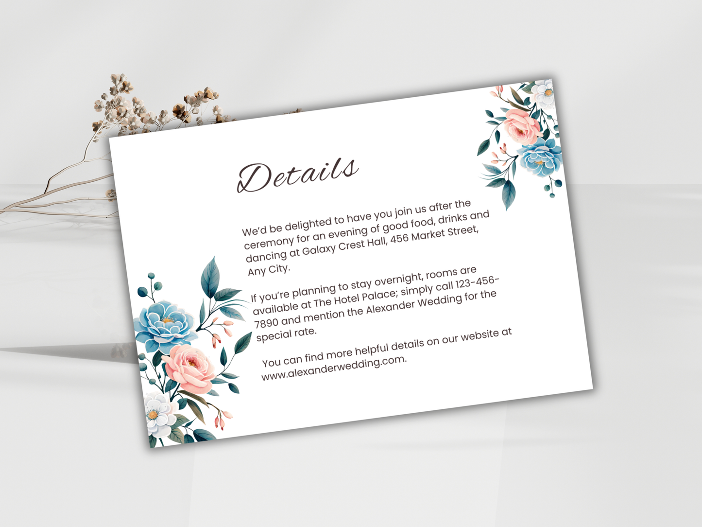 Wedding Invitation Set, RSVP, Dark Floral, Wedding Invitation, Details, Editable, Template, WI237