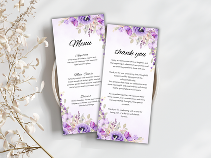 Wedding Menu, Thank You & Table Cards, Editable Canva Template WI400
