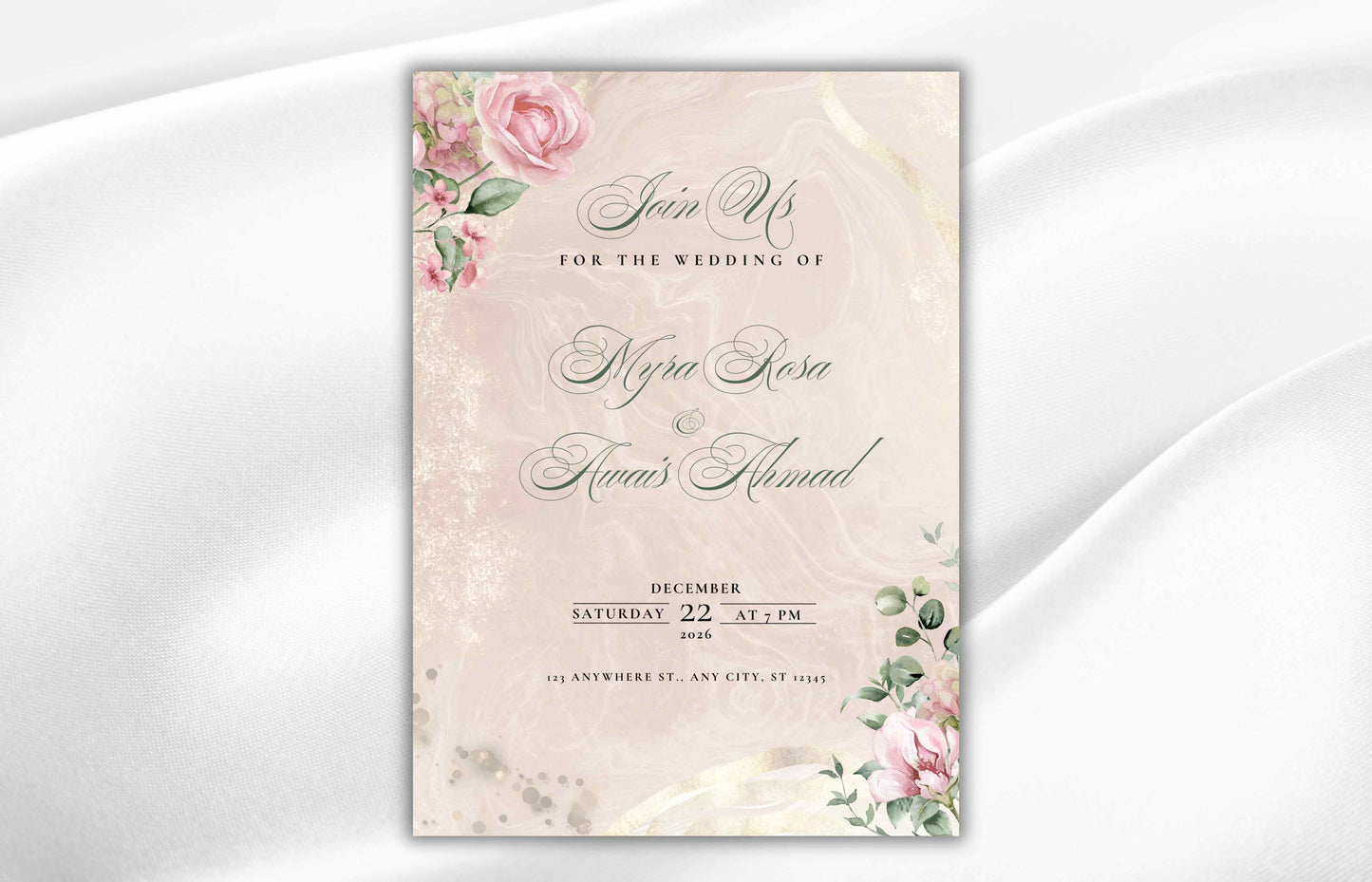 Wedding Invitation Template, Floral Template Invitation Editable Wedding, Blush Pink Wedding Template, Wedding Invitation, RSVP. WI91