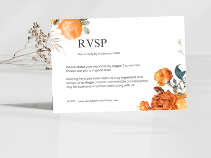 Wedding Invitation Bundle, RSVP, Thank You Card, Table Card, Menu Card, Reception Card, Details Card. WI250