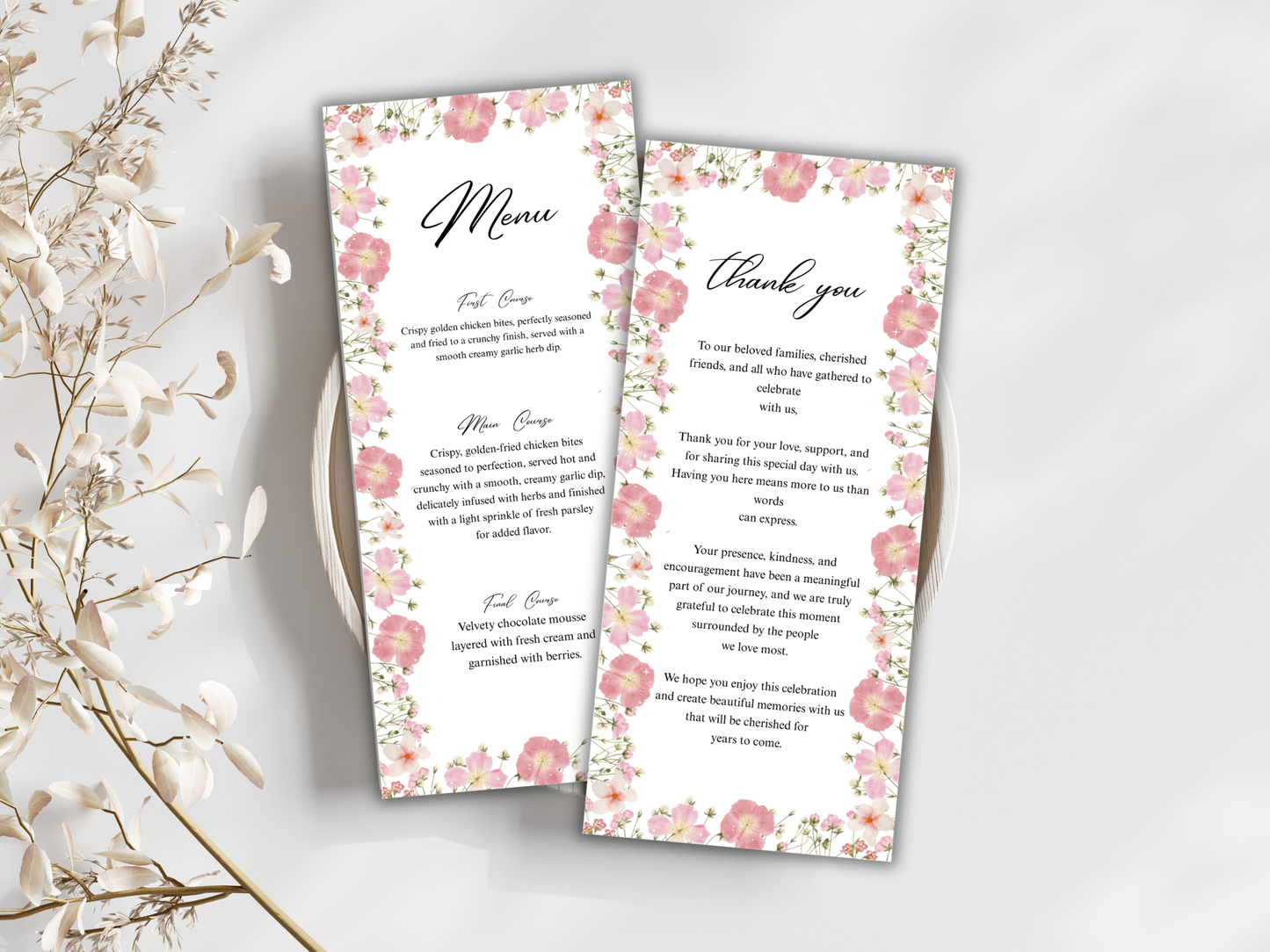 Wedding Thank you Card, Menu Card, Table Card. WI368