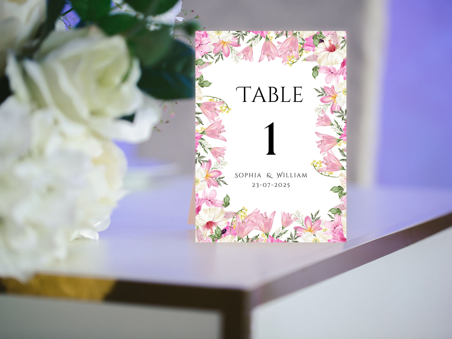 Wedding Table Numbers Template, Wedding Table Numbers, Pink Flower, Floral Wreath, Printable Table Numbers, Wedding Seating Chart. TS1