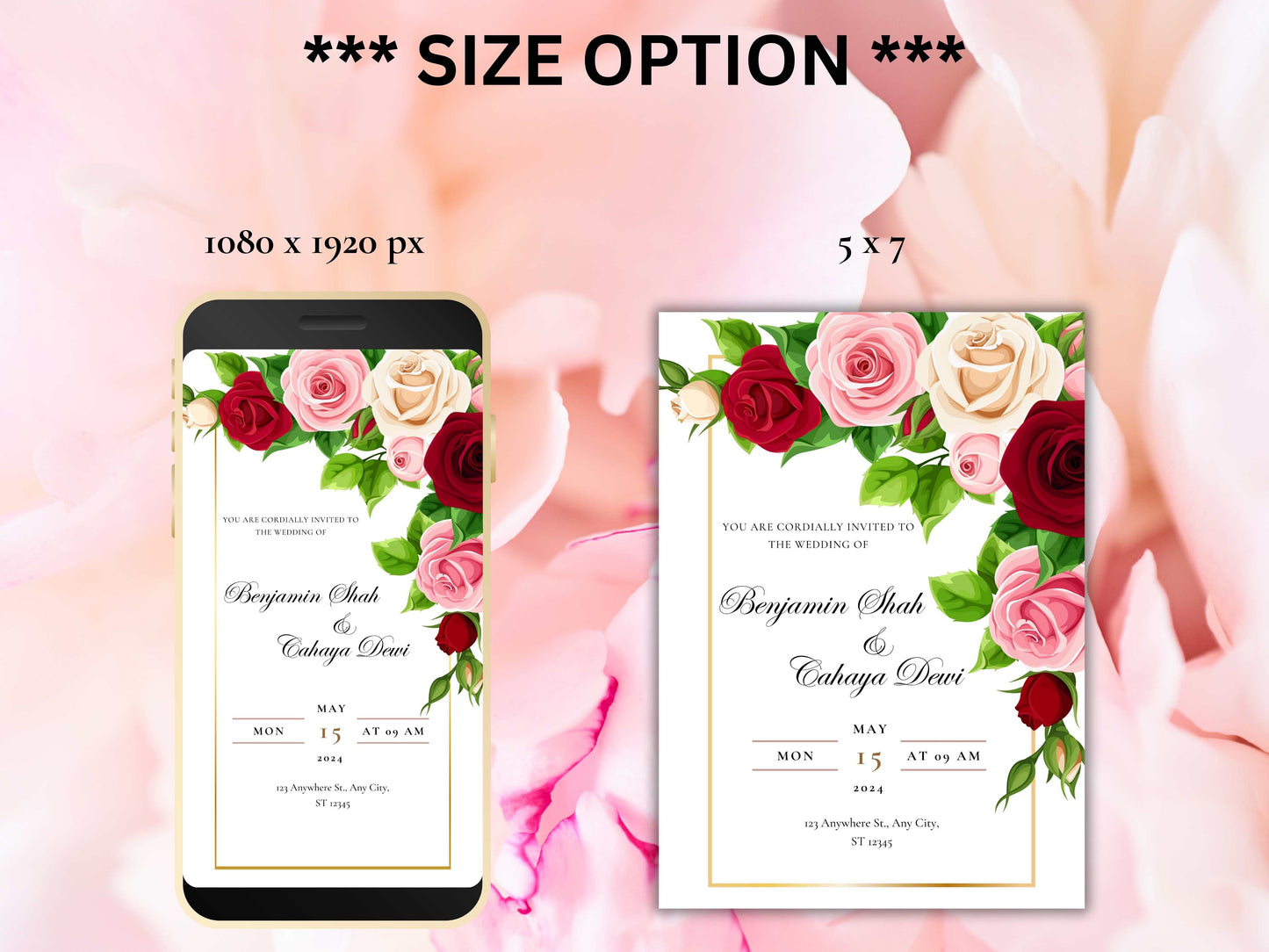 Red Rose Wedding Evite Template, Electronic Wedding Invitation, Pink Rose video Wedding Invitation, Text Message, Mobile Phone Invite. WEI39