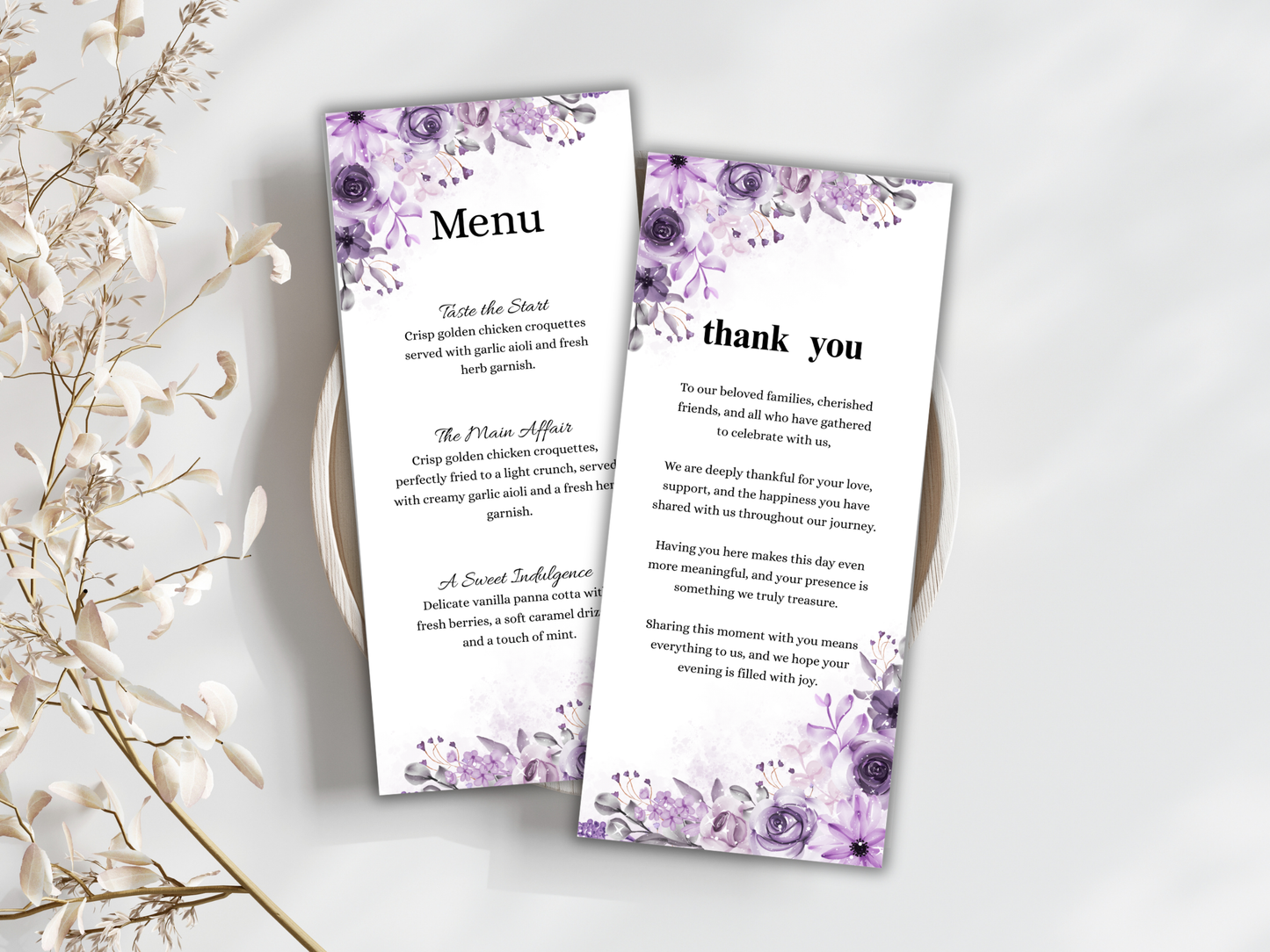 Wedding Thank you Card, Menu Card, Table Card. WI328