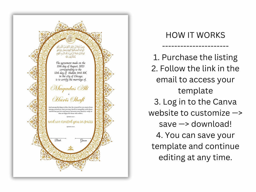 Premium Nikkah Contract | Custom Nikkah Nama | Islamic Wedding Contract | Personalized | Digital Printable Nikkah Certificate. NN203