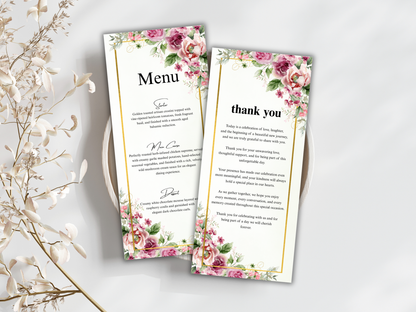 Wedding Menu Card, Table, Thank you, Editable Canva Template, Instant Download MTC412