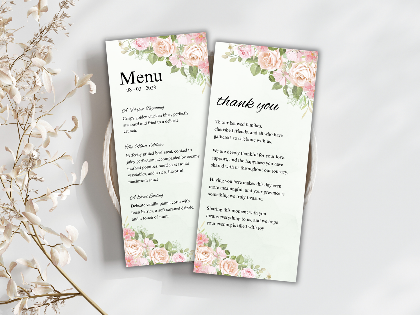 Wedding Thank you Card, Menu Card, Table Card. WI343