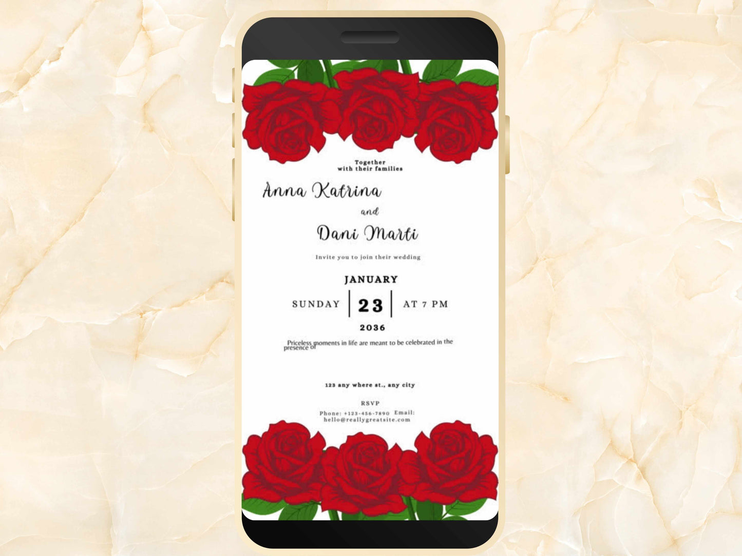 Red Roses Wedding Invite, Floral Wedding, Electronic Wedding Invite, Editable Wedding Template, Red Rose Printable Card. Digital. WEI26