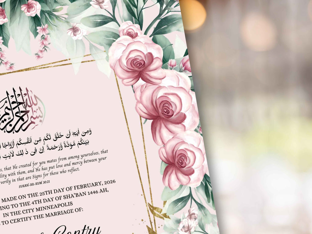 Nikkah Certificate Digital Download Personalized, A4, A3, Template, Editable, Nikkah Nama, Nikkah Contract, Muslim Contract. NN299