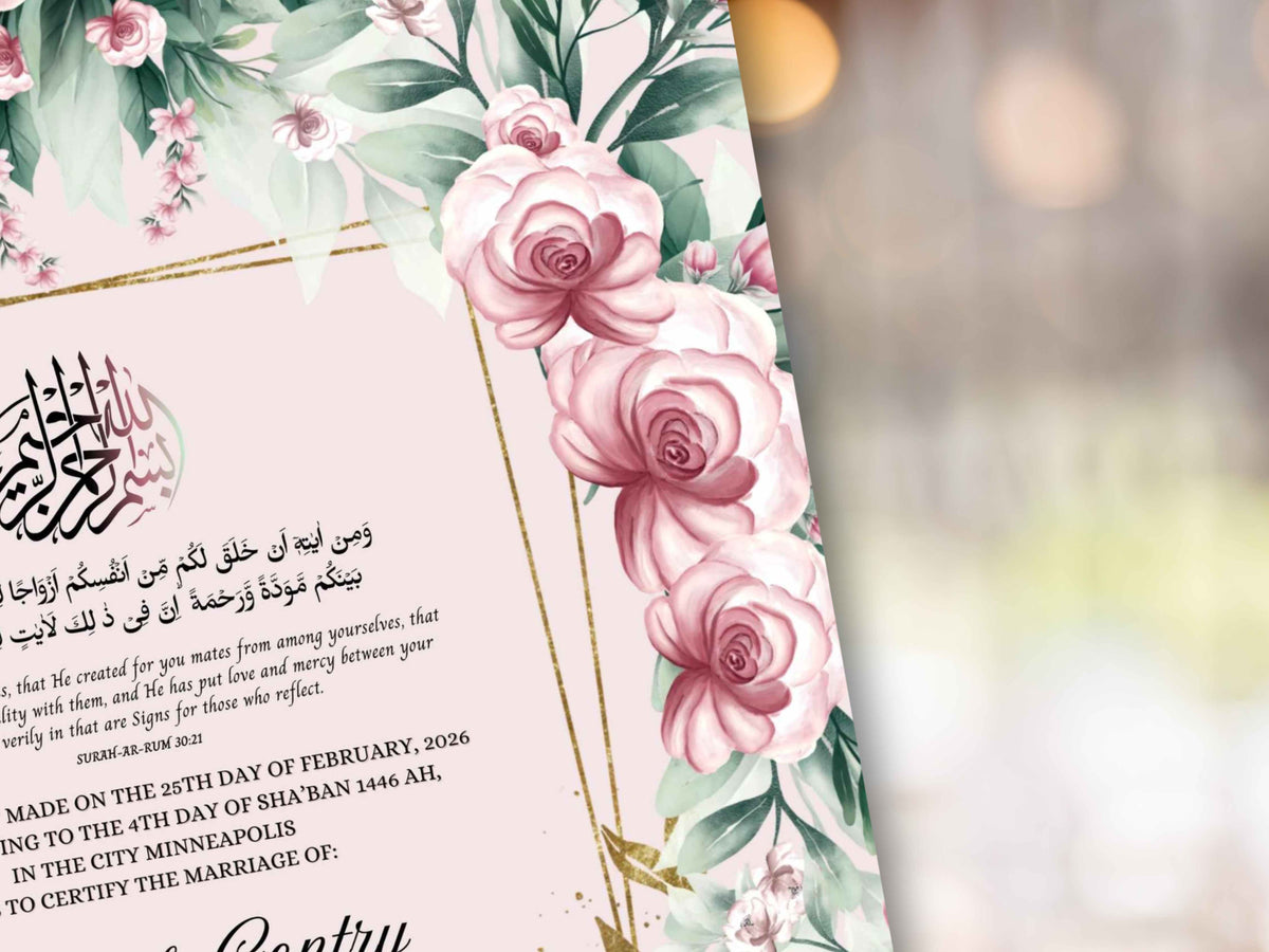 Nikkah Certificate Digital Download Personalized, A4, A3, Template, Editable, Nikkah Nama, Nikkah Contract, Muslim Contract. NN299