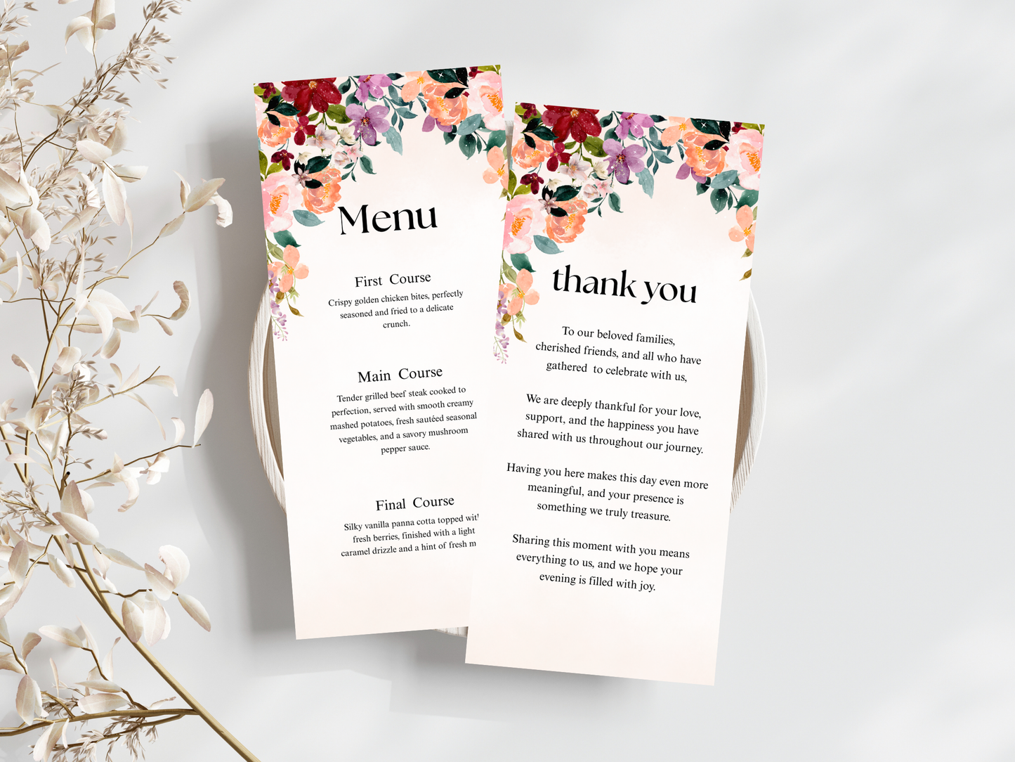 Wedding Thank you Card, Menu Card, Table Card. WI358