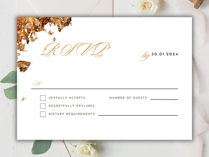 Gold Wedding Invitation Set, Gold RSVP, Wedding Invitation, Details Editable, Menu Card, Save The Date, Wedding Invite. WC82