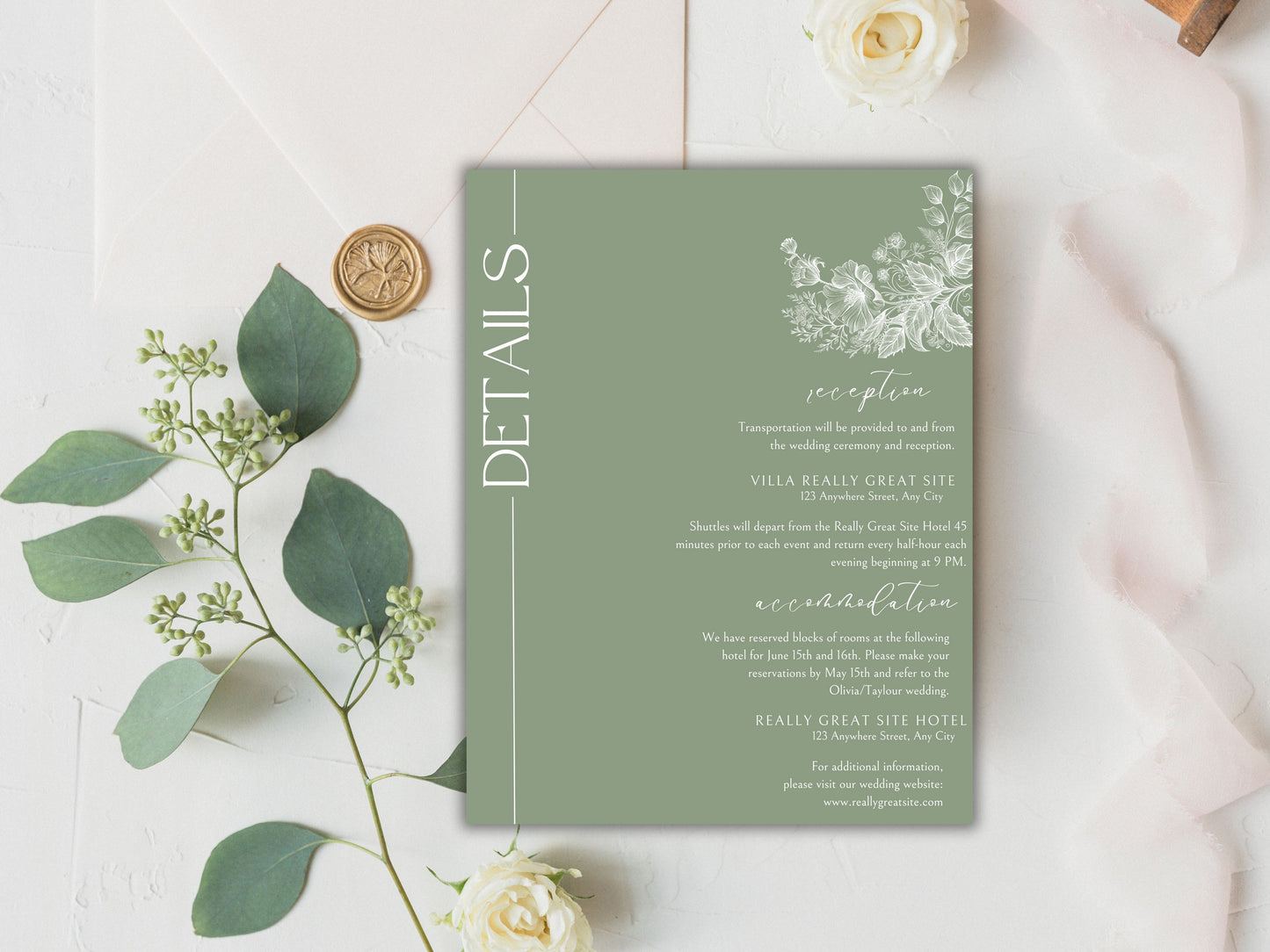 Sage Green Wedding Invitation Suite with Menu Card, Editable Wedding invite, Minimal Invite, Simple Editable Invite Template. WT56