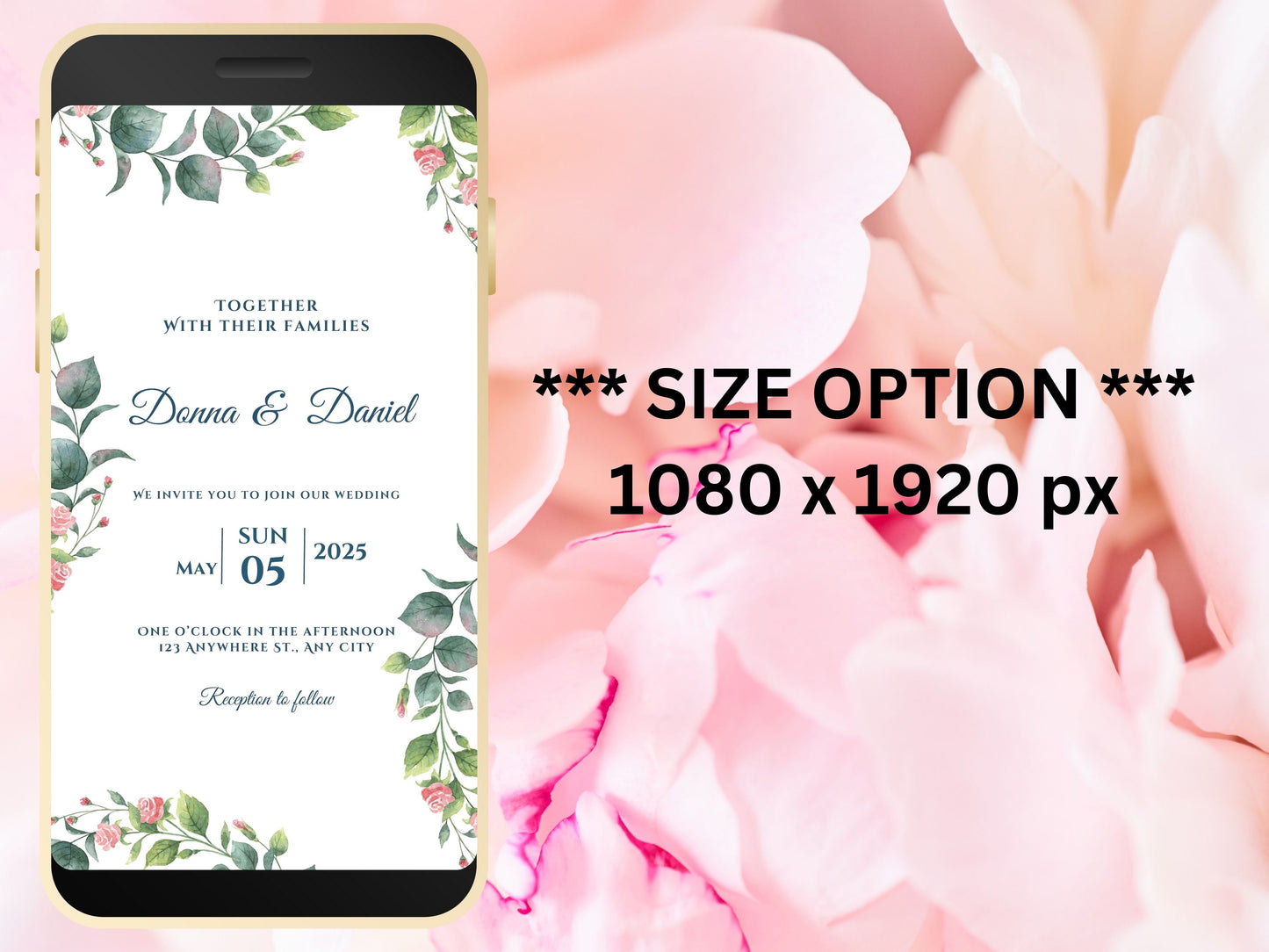 Digital Wedding Invitation, Eucalyptus Mobile Invite, Greenery invitation Template, Greenery Smartphone Evite, Mobile Invite. WEI33