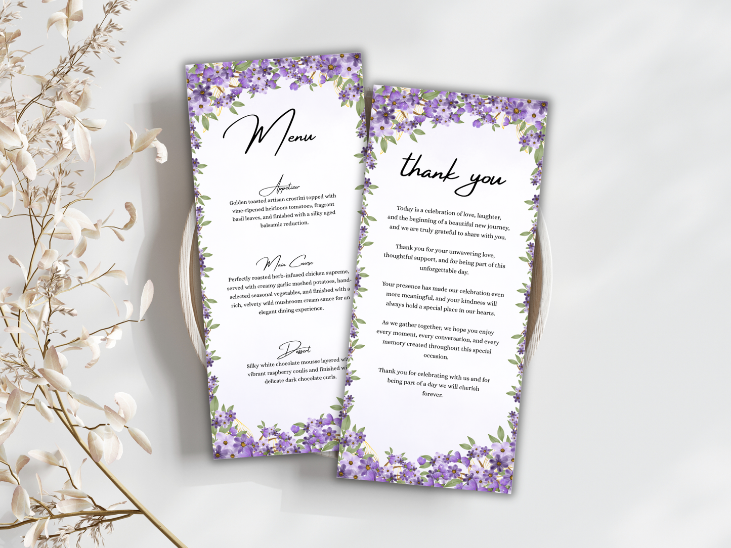 Wedding Menu Card, Table, Thank you, Editable Canva Template, Instant Download MTC408