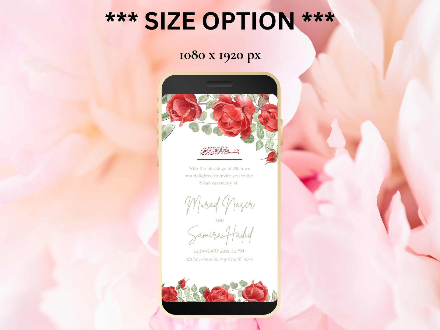 Red Rose Wedding Evite Template, Electronic Wedding Invitation, Red Rose video Wedding Invitation, Text Message, Mobile Phone Invite. WEI45