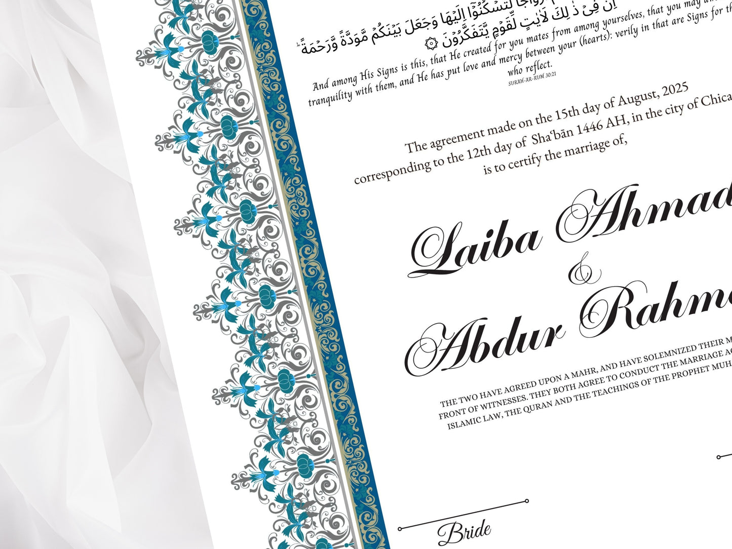 Nikkah Certificate Digital Download Personalised, A4, A3, Template, Editable, Nikkah Nama, Nikkah Contract, Muslim Contract. NN272