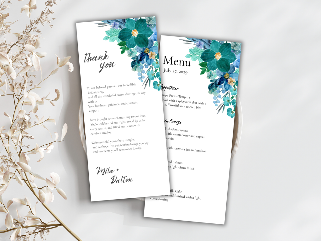 Menu Card, Thank You Card & Table Card Template Set. WI216