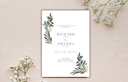 Wedding Invitation Bundle, RSVP Card, Green Sage Invitation, Wedding Menu Card Template, Details Editable, Menu Card, Wedding invite.WI70