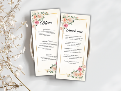 Luxury Wedding Menu, Thank You & Table Cards,  Editable Canva Template WI398