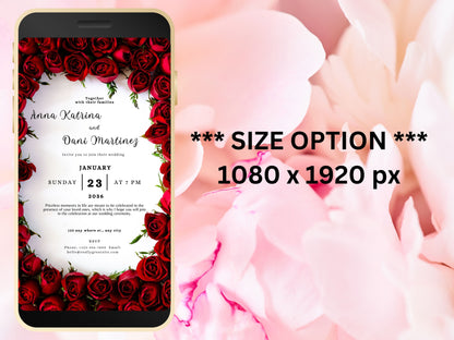 Red Rose Wedding Evite Template, Electronic Wedding Invitation, Red Rose video Wedding Invitation, Text Message, Mobile Phone Invite. WEI6