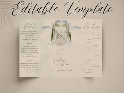 Elegant Wedding Itinerary Invitation | Watercolor Floral Arch Wedding Card | Modern Timeline Order of Events Invite. 158