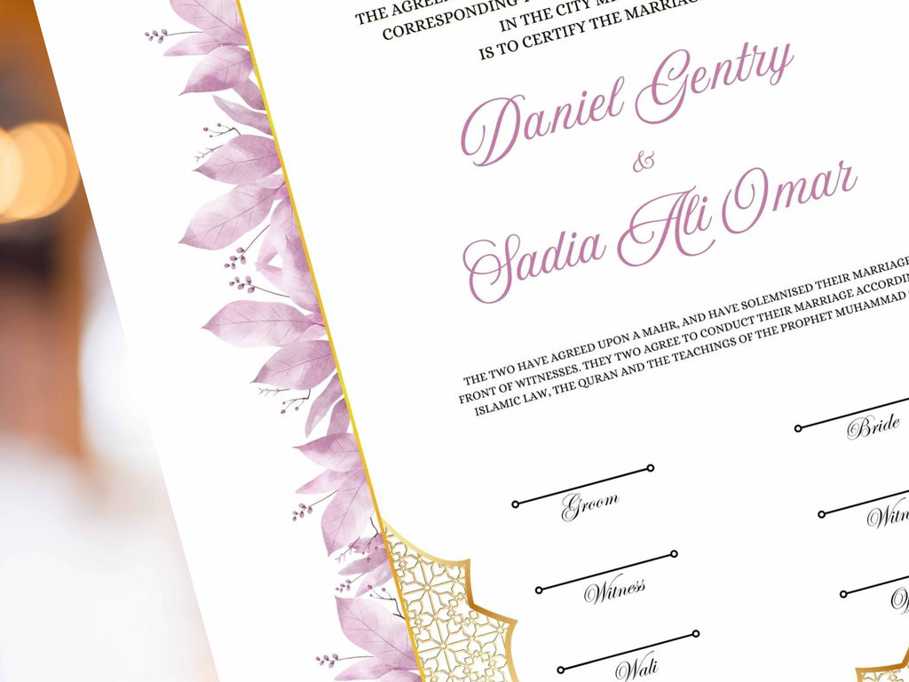 Nikah Certificate | Elegant Digital Islamic Marriage Contract for a Modern Muslim Wedding | Certificate Muslim | NikahNama. NN295