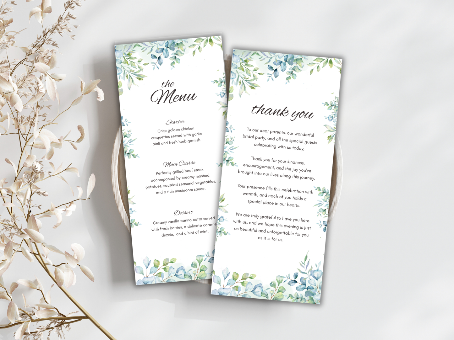 Wedding Thank you Card, Menu Card, Table Card. WI317