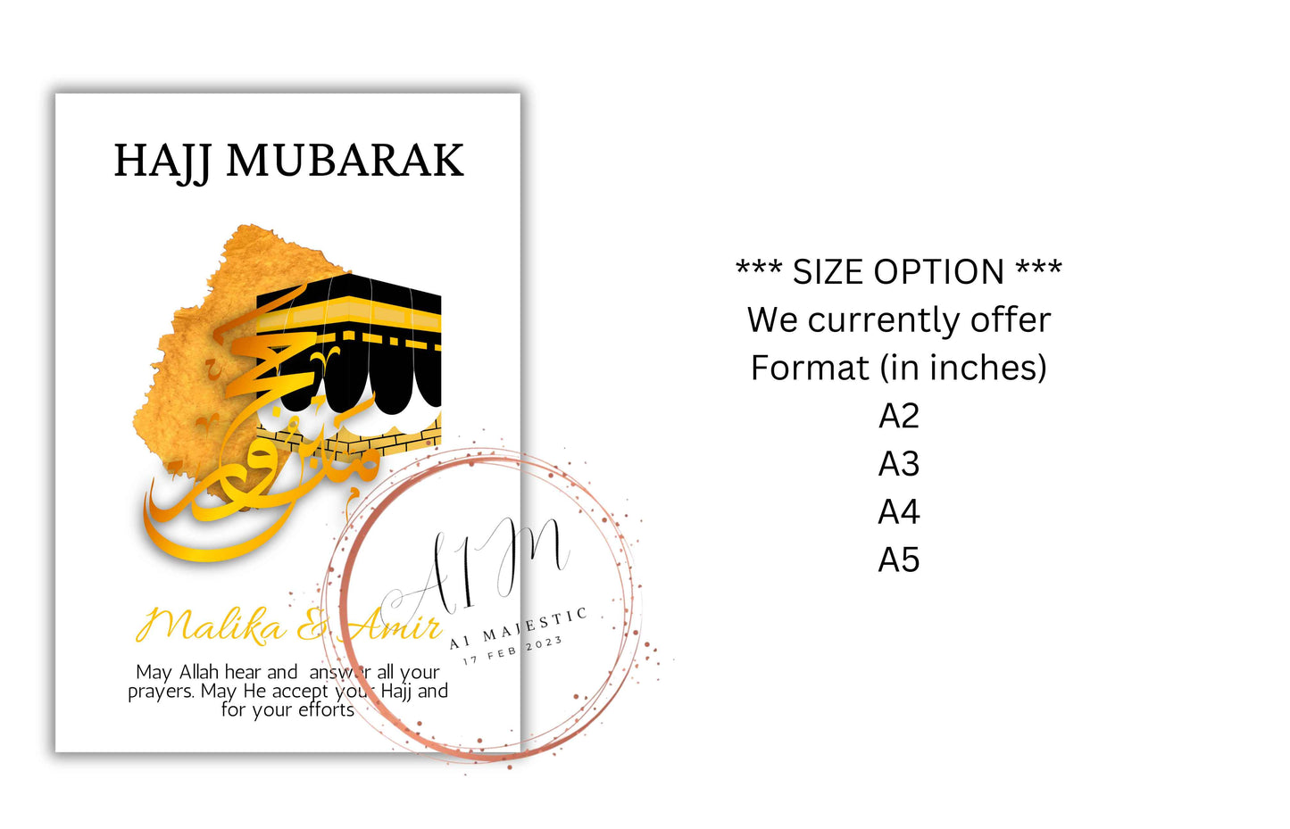 Personalized Couple Hajj Mubarak Template, Haj Gift, Digital Print , Hajj Wishes, Editable Template, A2, A3, A4, A5, Pdf Template. UM4