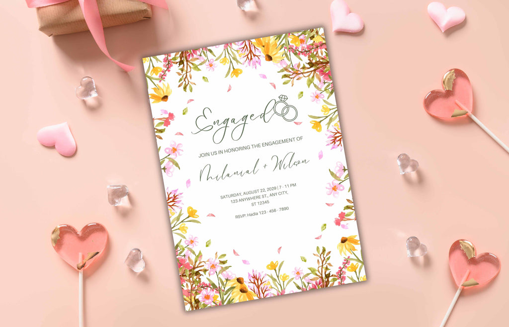 Spring Bridal Shower Invitation | Flower Wedding Shower Invite | Customizable Invitation Template | Colorful Wildflower Bridal Shower. EE117