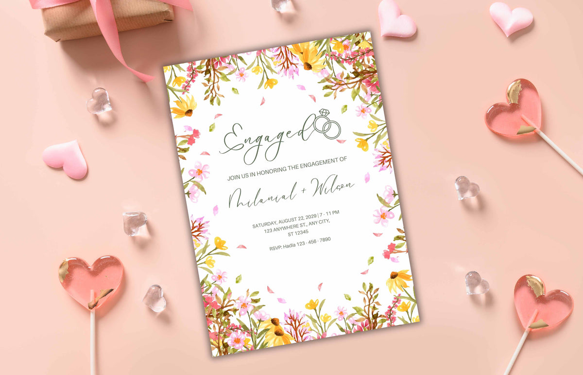 Spring Bridal Shower Invitation | Flower Wedding Shower Invite | Customizable Invitation Template | Colorful Wildflower Bridal Shower. EE117