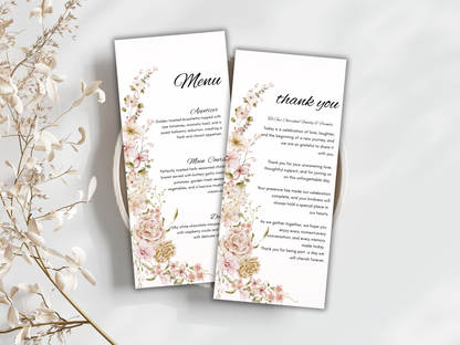 Floral Wedding Menu, Thank You & Table Cards, Instant Download WI396