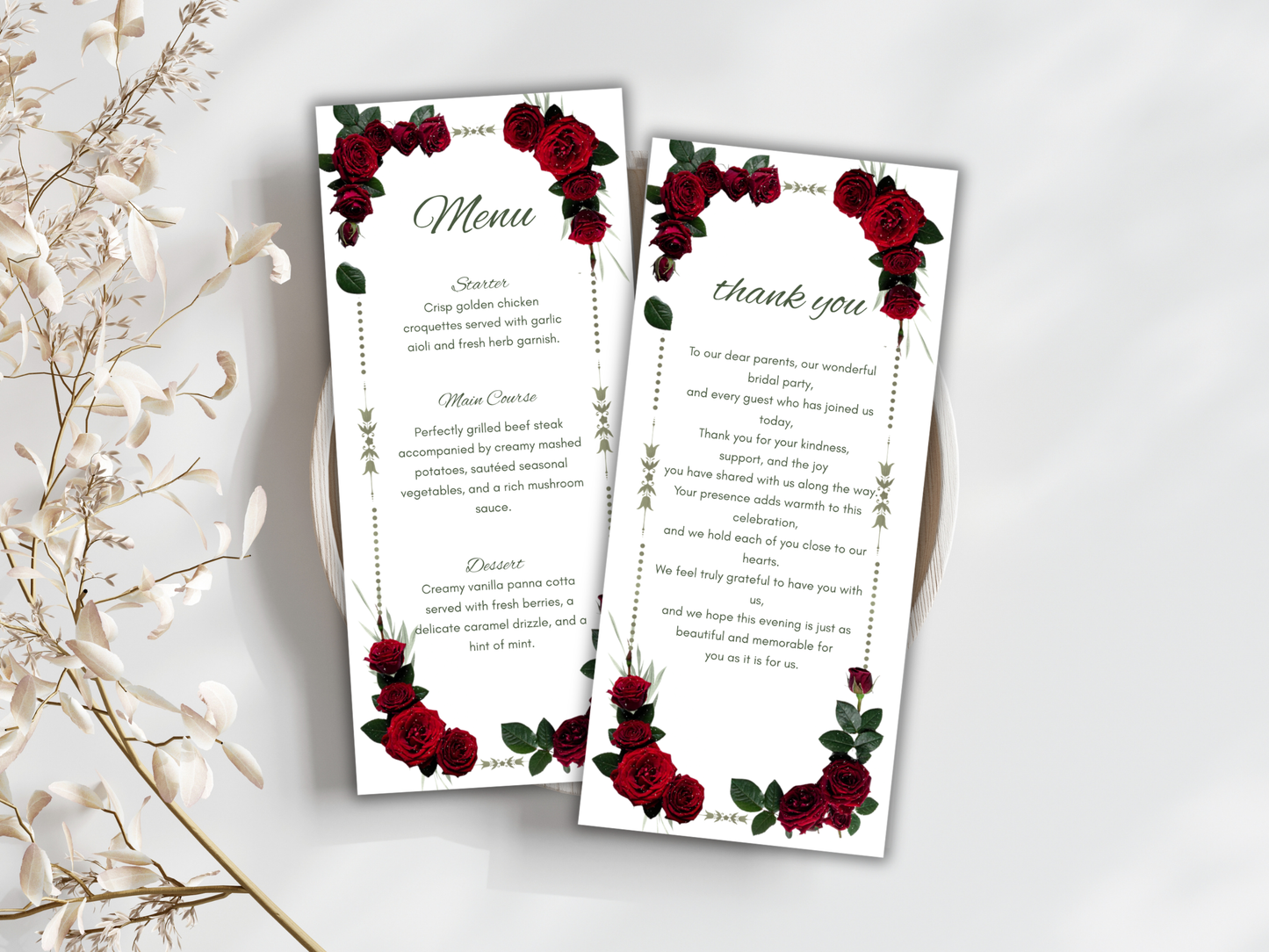 Wedding Thank you Card, Menu Card, Table Card. WI304