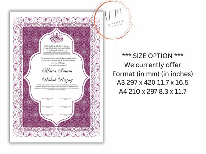 Nikkah Certificate Digital Download Personalized, Luxury Nikkah Contract, Islamic Wedding Contract, Personalized Muslim Wedding Gift. NN192