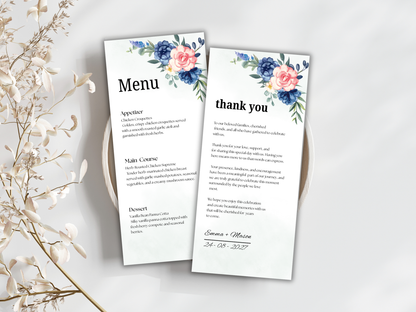 Wedding Menu, Thank You, Table Cards (Editable Canva Template) WI390