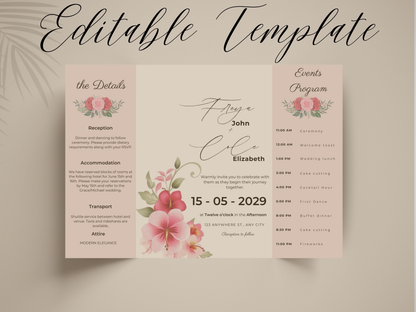 Editable Wedding Invitation Template | Floral Gatefold Design | Modern Elegant Canva Invite | Printable Wedding Set. WI184