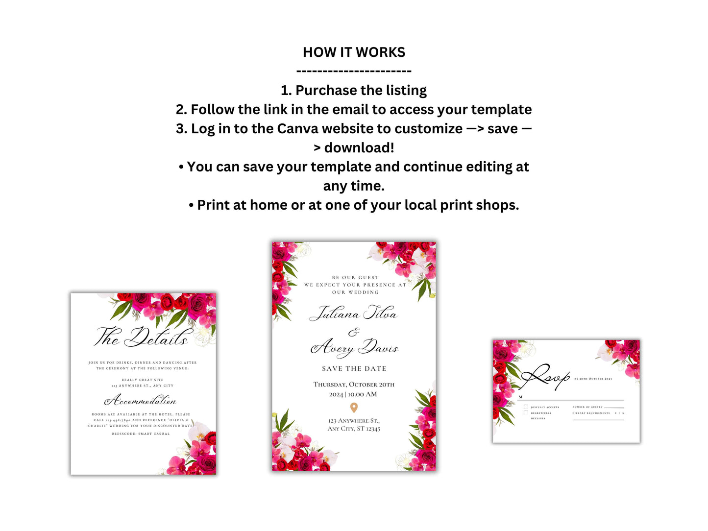 Wedding Invitation Template set, Rose Wedding Template, Wedding Invitation, Floral Invitation, Editable Wedding, RSVP, Details. 27