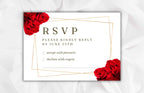 Elegant Red Rose Wedding Invitation Suite, Red Rose Wedding Invitation with Gold Frame, Printable Suite, Burgundy Editable Rsvp. WI99