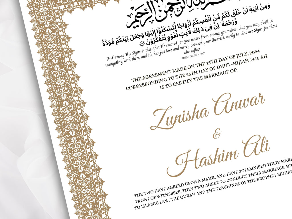 Nikkah Certificate Digital Download Personalised, A4, A3, Template, Editable, Brown Nikkah Nama, Nikkah Contract, Muslim Contract. NN265