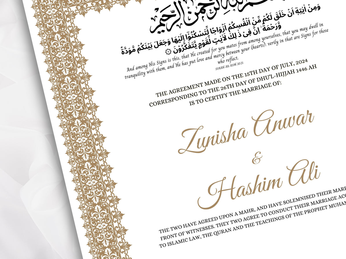 Nikkah Certificate Digital Download Personalised, A4, A3, Template, Editable, Brown Nikkah Nama, Nikkah Contract, Muslim Contract. NN265