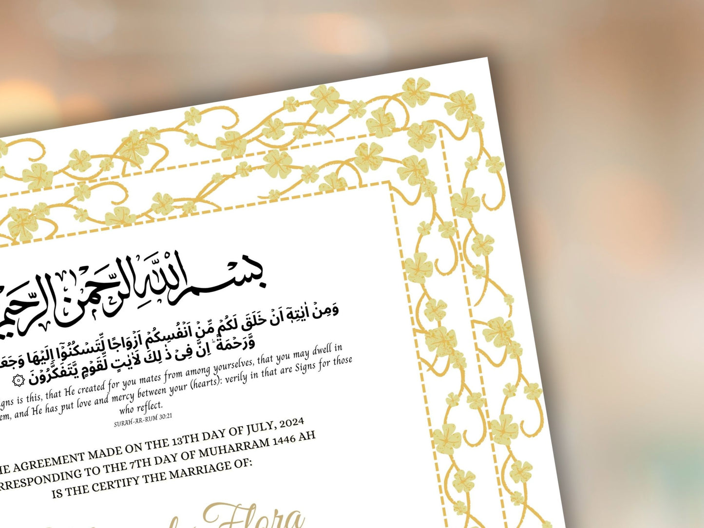 Nikkah Certificate Digital Download Personalised, A4, A3, Template, Editable, Nikkah Nama Template, Nikkah Contract, Muslim Contract. NN258