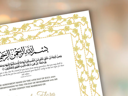 Nikkah Certificate Digital Download Personalised, A4, A3, Template, Editable, Nikkah Nama Template, Nikkah Contract, Muslim Contract. NN258