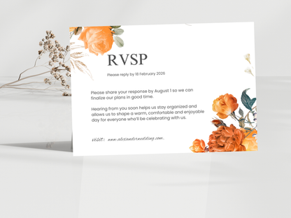 Wedding Invitation Set, RSVP, Dark Floral, Wedding Invitation, Details, Editable, Template, WI249