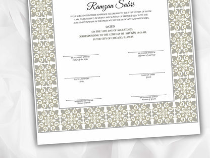 Printable Nikkah Contract Template a3 a4 | Islamic Marriage | PDF Muslim Marriage Contract | Authentic Islamic Wedding Sign Agreement. NN118