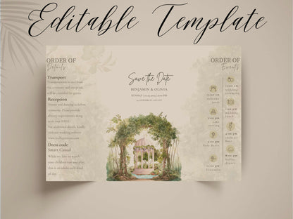 Garden Wedding Invitation | Save the Date with Timeline | Botanical Reception And Event Template | Printable Digital Download. WI164