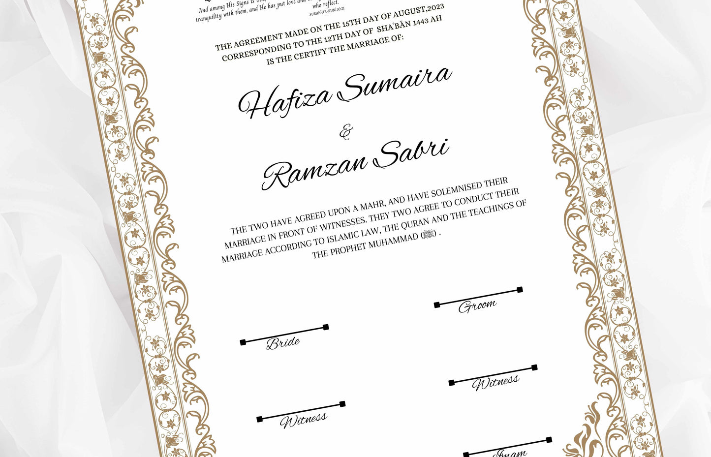 Nikkah nama Template, Contract certificate, Muslim Wedding Certificate. nn96