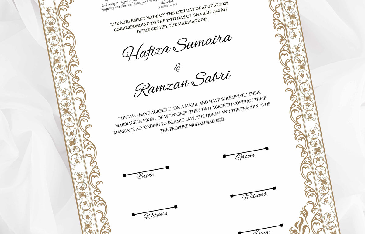 Nikkah nama Template, Contract certificate, Muslim Wedding Certificate. nn96