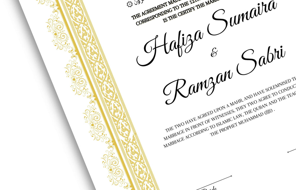 Muslim Wedding Contract A3/A4, Gold Islamic Nikkah Certificate Template, Editable. Nn125